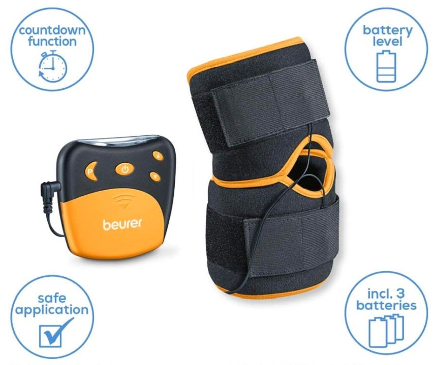 L'elettrostimolatore per ginocchia e gomiti Beurer EM 29 è estremamente sicuro, è fornito di un timer per la durata del trattamento, e di un indicatore di livello delle batterie (che sono ovviamente incluse nella confezione)